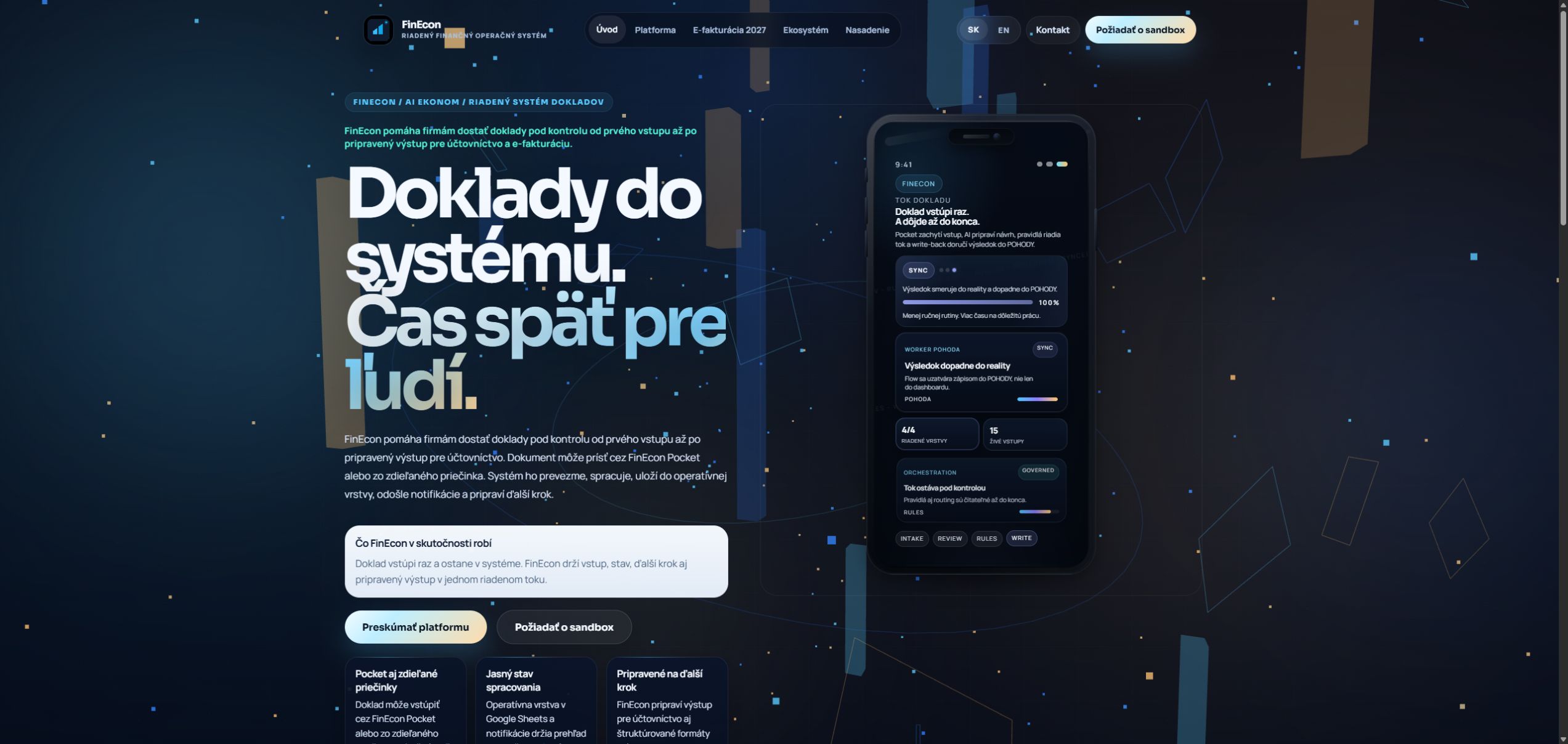 Verejná úvodná obrazovka FinEcon Invoice
